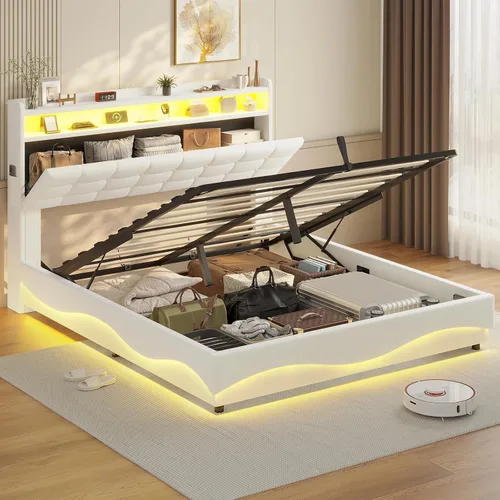 Vista 10 de ADORNEVE Marco de Cama Individual con Almacenamiento Elevable con Estación de Carga Tipo C y Cabecera con Almacenamiento Oculto, Cama de Plataforma