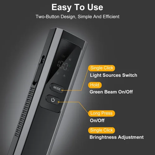 Vista 3 de EDC Flat Flashlight 4 in 1 Pocket Magnetic Flashlight High Lumens Work Light with Green Beam & UV Light & Warning Light Combo EDC Rechargeable Negro