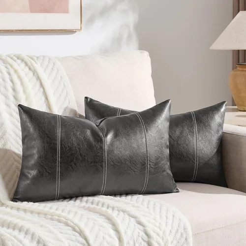 Vista 18 de Fancy Homi Paquete de 2 fundas de almohada decorativas de cuero sintético bohemio negro de 16 x 16 pulgadas para sala de estar, sofá, cama, sofá
