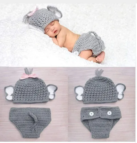 Vista 3 de Accesorios de fotografía para recién nacidos, para niños y niñas, sombrero de elefante, gorro y pantalones cortos, accesorios para fotos de bebé