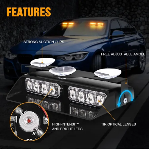 Vista 3 de XRIDONSEN Luces estroboscópicas de emergencia 2 en 1 para tablero e interior de parabrisas, luces parpadeantes de seguridad y advertencia color Ámbar