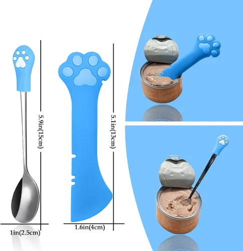 Vista 6 de SJANE Cucharas y tapas de latas de comida para gatos 4 piezas Abridor colorido multifunción con forma de pata Fundas universales de silicona