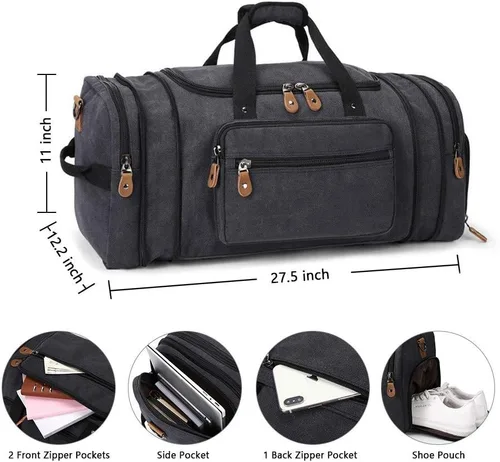 Vista 6 de Gonex Bolsa de lona para viaje de 50 L Compartimento gris oscuro para zapatos