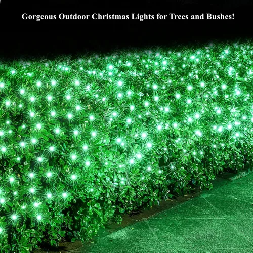 Vista 5 de Dirnun Red de luces LED de Navidad verde para exteriores, 160 LED de 5 x 7 pies, luz de malla de hadas impermeable para exteriores e interiores