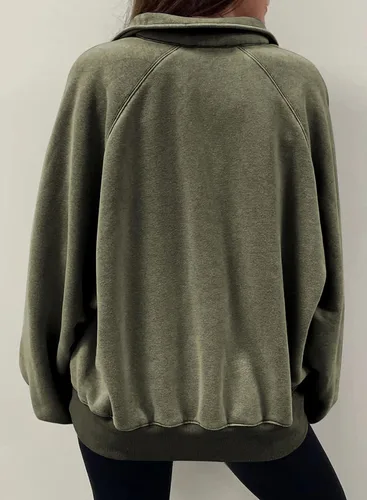 Vista 2 de Dokotoo Sudaderas de gran tamaño con cuello de botón para mujer, manga de farol, holgadas, para mujer