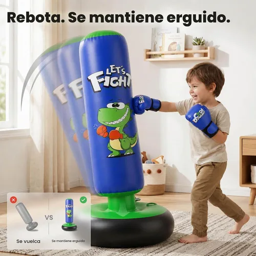 Vista 3 de Bolsa de boxeo inflable, bolsa de boxeo de 48" para niños con guantes de boxeo, juego de boxeo estable para karate, taekwondo, juguete de dinosaurio