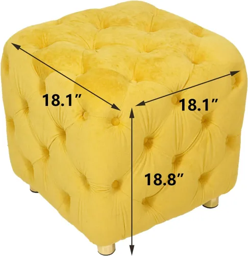 Vista 2 de Taburete otomano de terciopelo, 18.8 pulgadas de alto, con botones de alto, cuadrado, reposapiés, taburete de tocador, taburete moderno, mesa