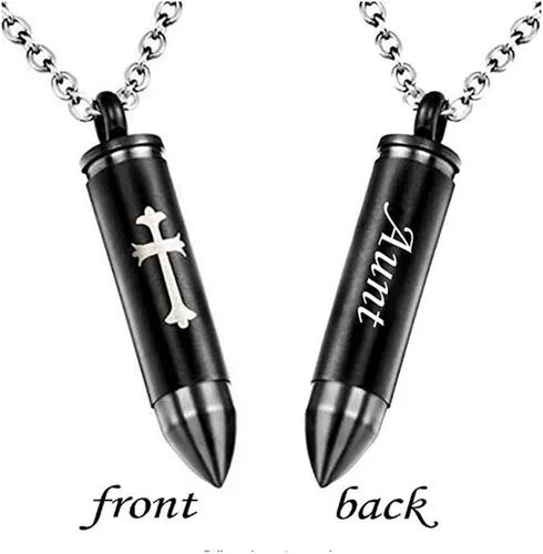 Vista 2 de Collar con colgante con forma de bala y diseño de cruz celta, urna conmemorativa para cenizas