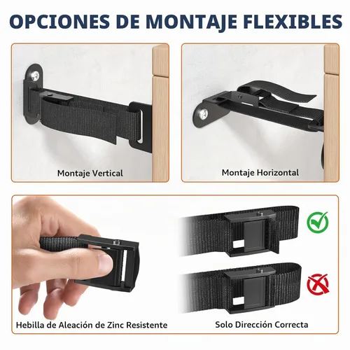 Vista 5 de Anclajes antipunta para muebles (2 juegos), anclaje de pared resistente para muebles, anclajes de pared a prueba de terremotos para seguridad