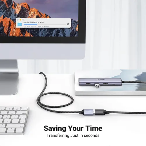 Vista 7 de UGREEN Paquete de 2 cables de extensión USB (1.5 pies + 1.5 pies), cable extensor USB 3.0 de nailon trenzado, compatible con cámara web, cámara