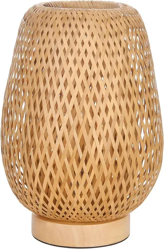 Vista 8 de Lámpara de mesa de ratán bohemia, regulable y pequeña al lado de la lámpara, mesita de noche de madera de mimbre natural, estilo bohemio, de bambú