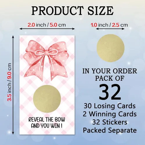 Vista 2 de REWIDPARTY 32 tarjetas para raspar con lazo rosa, boletos para raspar con lazo de acuarela, boletos de sorteo de lotería para bodas, baby shower