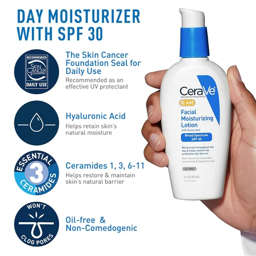 Vista 4 de CeraVe Rutina de Cuidado Facial AM Hidratante con SPF, PM Hidratante Facial y Limpiador Facial Hidratante para Mañana y Noche Artículos de Aseo