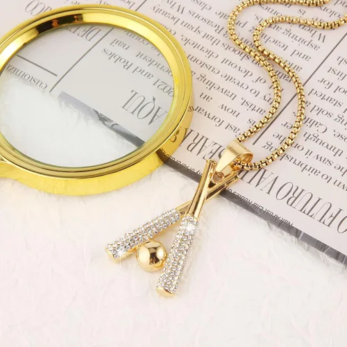 Vista 6 de AsAlways Hip Hop Jewelry Iced Out Cross Baseball Bat Pendant Sports 18k Gold Plated Necklace for Men Women