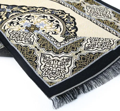 Vista 8 de ESERRA Alfombra de oración musulmana, 99 cuentas y gorra incluidas, alfombrillas de oración del Islam para hombres, mujeres y niños (negro)