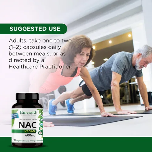 Vista 5 de EMERALD LABS NAC 600mg - N-acetil-L-cisteína - Suplemento de aminoácidos veganos que apoya la desintoxicación - 60 cápsulas vegetales