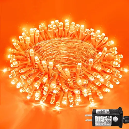 Vista 40 de Guirnalda de 120 luces LED rojas impermeables para exteriores, luces de Navidad rojas de 40 pies, 8 modos, cable transparente, guirnalda de luces