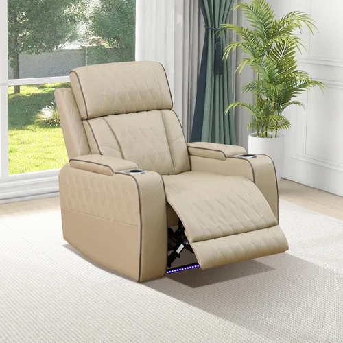 Vista 24 de Juego de sofá modular reclinable eléctrico con luz LED, juego de sofá modular reclinable de cuero, incluye sillón reclinable individual, juego