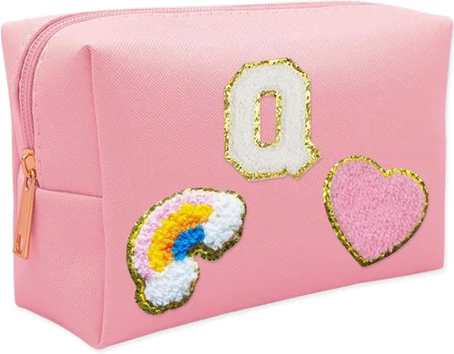 Vista 7 de Bolsa de Maquillaje Preppy, Estuche de Lápices de Cuero PU Premium Impermeable Bolsa de Cosméticos con Sonrisa Corazón Arcoíris Bonita Bolsa
