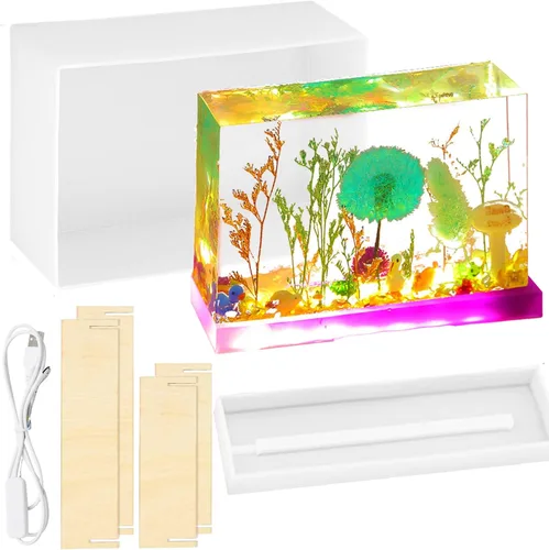 Vista 2 de 4 moldes cuadrados de silicona de resina de luz para la preservación de flores con luz USB para bricolaje resina epoxi fundición artesanal, adornos