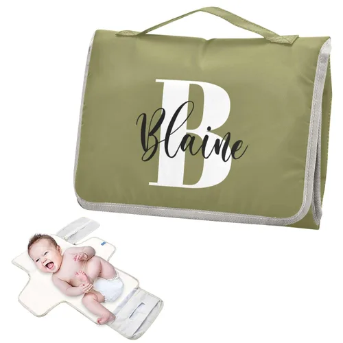 Vista 9 de Cambiador de pañales de bebé beige para niños pequeños, tapete portátil para cambiar pañales con bolsillo de almacenamiento para viajes, aparador
