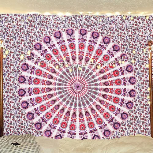 Vista 33 de Tapiz hippie indio bohemio psicodélico dorado azul pavo real mandala colgante en la pared (negro blanco, Queen (84 x 90 pulgadas) (84.6 x 90.6 in)