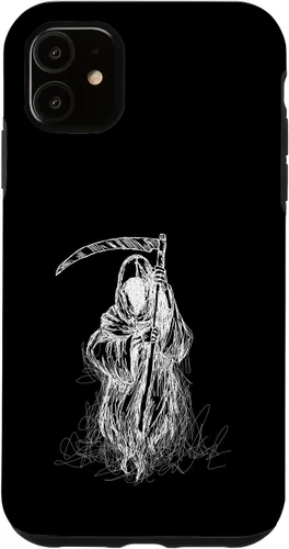 Vista 8 de iPhone 16 Halloween Grim Reaper Ghost with Scythe, Hand Sketch Case