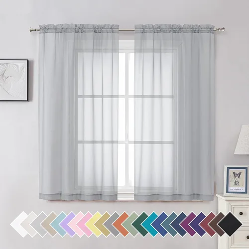 Vista 80 de Aiyufeng 2 paneles de cenefa transparente negra de 14 pulgadas de largo, cortinas cortas negras transparentes para dormitorio, cortinas de cocina