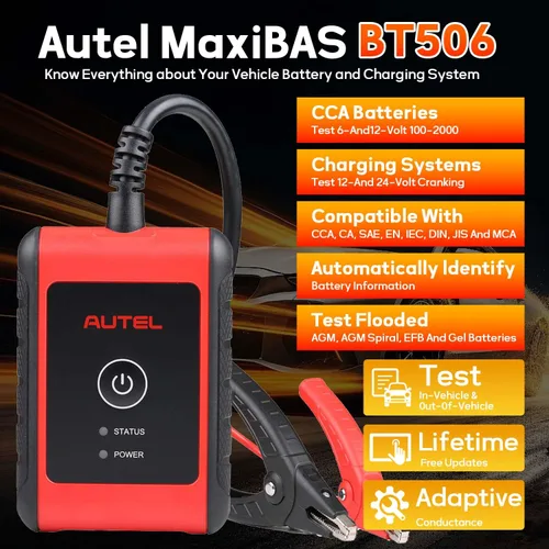 Vista 2 de Autel MaxiBAS BT506 - Probador de batería de automóvil, analizador Lite of BT508/BT608, 6v 12v 100-2000 CCA, conductancia adaptativa, prueba
