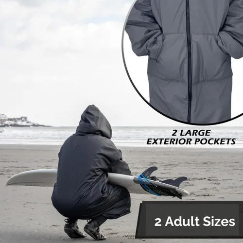 Vista 6 de Malo'o Parka de Surf con Forro Sherpa para Adultos Bata de Cambio, Parka de Natación Impermeable y Resistente al Viento, Bata Seca con Capucha