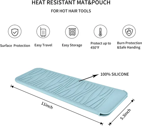 Vista 2 de Alfombrilla de silicona resistente al calor con bolsa para herramientas de peinado del cabello, 1 unidad, gris, silicona, plana, cabello seco, 11 x