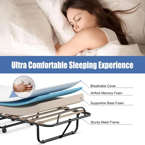 Vista 5 de Giantex Cama plegable con colchón para adultos, camas de invitados plegables con colchón de espuma viscoelástica y marco de metal, fabricada