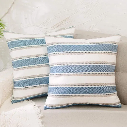 Vista 14 de Funda de almohada a rayas de lino sintético suave cuadrada decorativa con cremallera oculta para sofá, auto o dormitorio 12" x 12" Negro y blanco