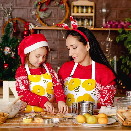 Vista 4 de Mommy and Me Apron Set, 2PCS Matching Aprons for Kids and Adults with Pocket, Adjustable Cute Kids Apron for Backing