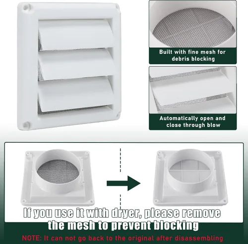 Vista 3 de Flehomo Kit de ventana de ventilación de secadora, incluye cubierta de ventilación de secadora con solapas móviles, kit de ventilación de secadora
