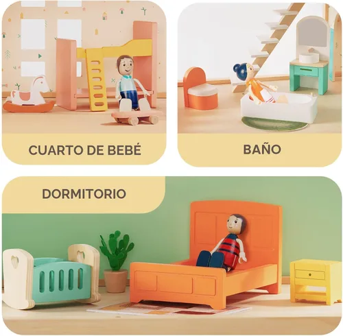 Vista 5 de Juego de muebles de casa de muñecas de madera gigante de 26 piezas Kitchen, Living Room, Bedroom, Bathroom, Babyroom, Candy Dollhouse Accessories