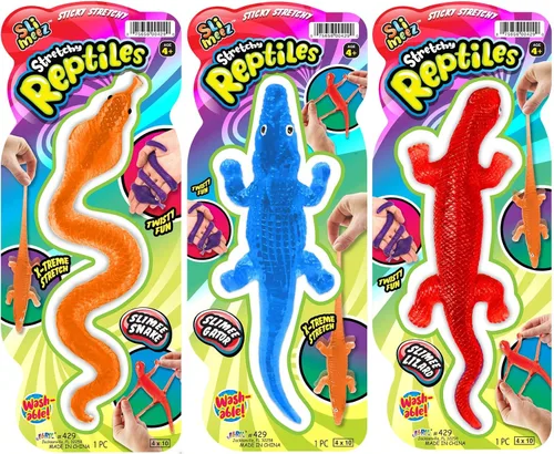 Vista 3 de JA-RU - Reptiles pegajosos súper elásticos de serpiente, lagarto y cocodrilo (3 unidades surtidas) por JA-RU. Juguete de regalo de fiesta