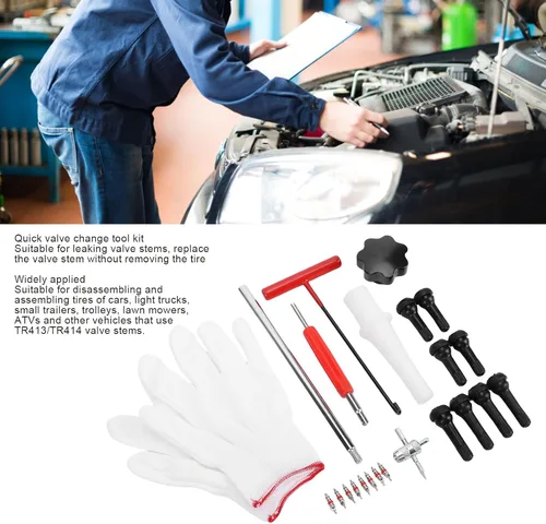 Vista 2 de Valve Core Replacement Tool Set, Steel Construction with ABS Handle, Includes Installation Pusher and Extractor, for Car, Truck, and Motorcycle Tires