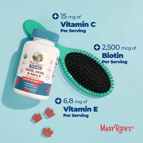 Vista 6 de MaryRuth's Vitaminas para el cabello, la piel y las uñas USDA Organic Gomitas de biotina de 2500 mcg con vitamina C y vitamina E Vitaminas
