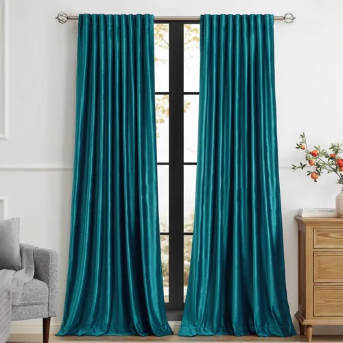 Vista 20 de PRIMROSE Cortinas de terciopelo champán de 63 pulgadas de largo para sala de estar, juego de 2 paneles opacos, bolsillo para barra, pestaña trasera