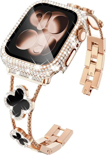 Vista 17 de KADES Bling Four-Leaf Clover Band for Apple Watch Bands Women's Wear Starlight/Iridescent