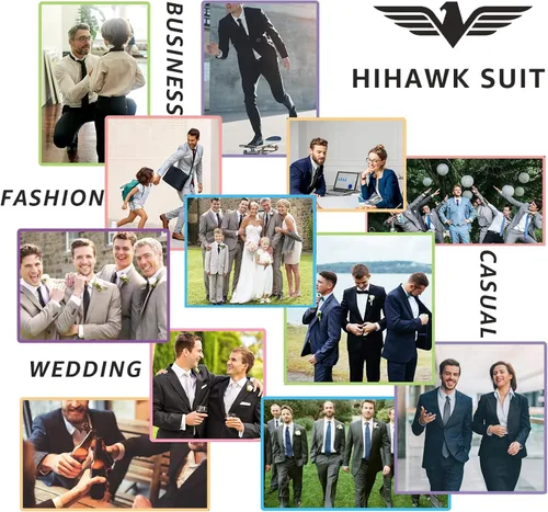 Vista 5 de Hihawk Traje de 3 piezas para hombre con tela elástica, conjunto de blazer de un solo botón, chaqueta chaleco con corbata.