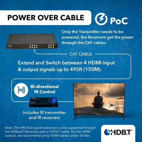 Vista 4 de OREI Extensor Matriz Switch 4x4 400ft 4K HDBaseT PoC bidireccional IR CEC Extensor de conmutadores de matriz, matriz HDMI HDBaseT - 18 Gbps, Dolby