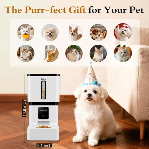 Vista 8 de Comedero automático para perros con cámara WiFi: 33 tazas, control de aplicación 5G, configuración fácil, dispensador de comida para gatos