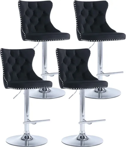Vista 45 de Juego de 2 taburetes de bar beige, taburetes de bar tapizados ajustables con respaldo y reposapiés dorado, modernos taburetes de bar giratorios