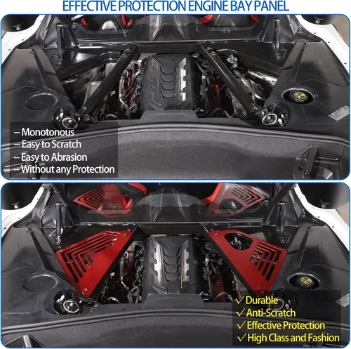 Vista 3 de Cubierta de panel de bahía de motor compatible con Chevrolet Corvette C8 Stingray 2020-2024, compartimento de aluminio para motor izquierdo derecho