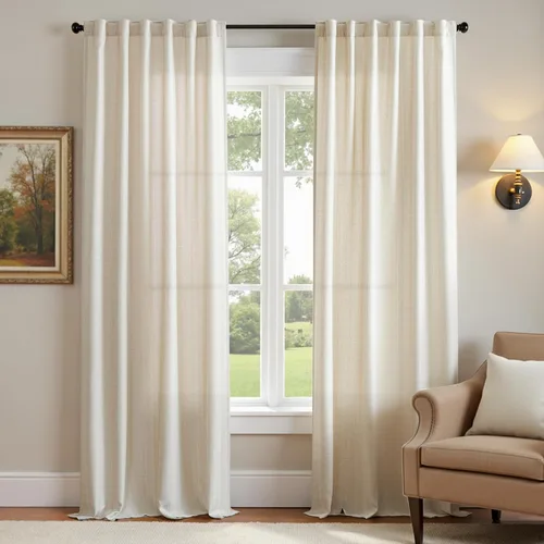 Vista 24 de JINCHAN Cortinas de lino beige para sala de estar y dormitorio, cortinas texturizadas de 63 pulgadas de largo, cortinas de estilo rústico de tejido