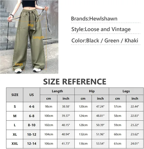 Vista 7 de Hewlshawn Pantalones de mujer holgados góticos de pierna ancha estilo cargo casual Y2k Harajuku Streetwear sueltos punk