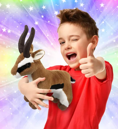 Vista 2 de DolliBu Animal de peluche – Antílope suave y abrazable, adorable peluche de zoológico para jugar, lindo regalo de safari de vida silvestre