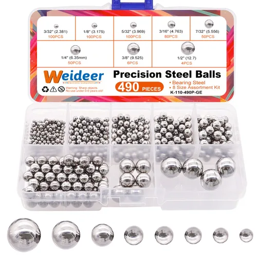 Vista 9 de weideer 430pcs Bolas de acero inoxidable de precisión bolas de rodamiento de bicicleta Bolas de mezcla de metal Kit surtido 1/4 "7/32" 3/16" 5/32